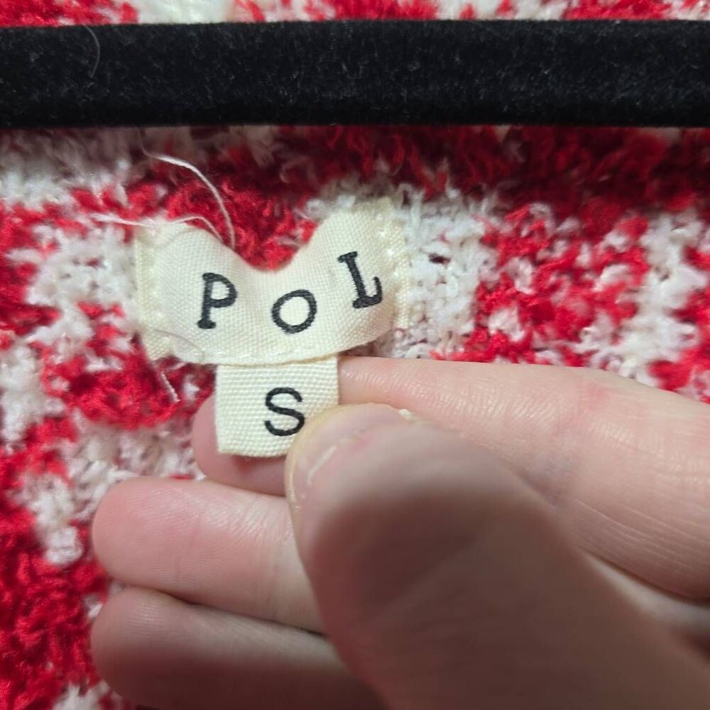 POL Chenille Red White Oversized Patchwork Sweater - image 3